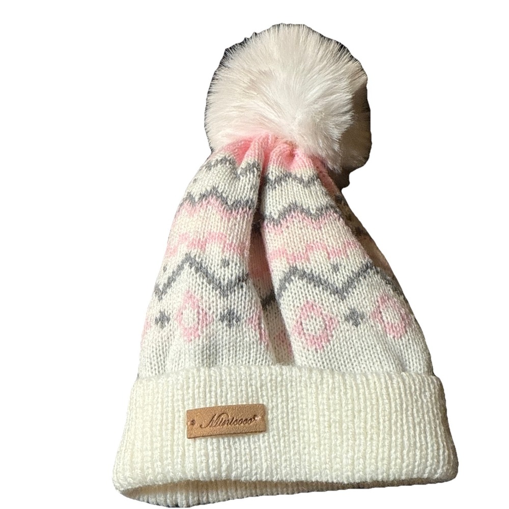 New With Tags Hat Minicoco Baby Toddler Faux Fur Pom Beanie Winter 0-6 Months